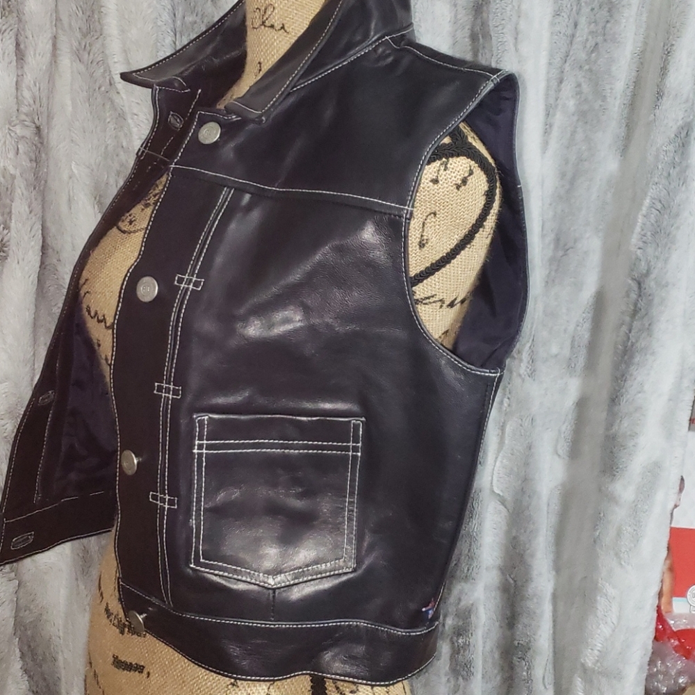 Ralph Lauren Polo leather black crop vest